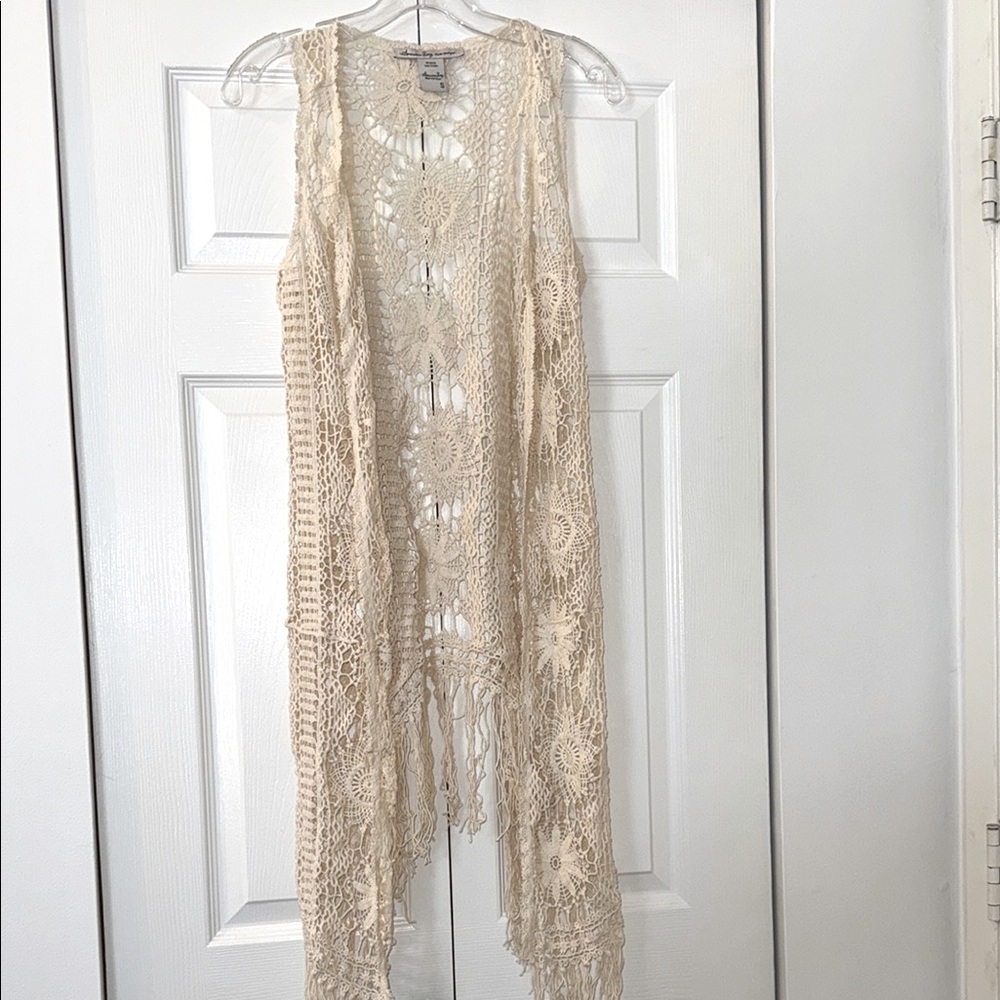 American Rag Cream Crochet Vest S